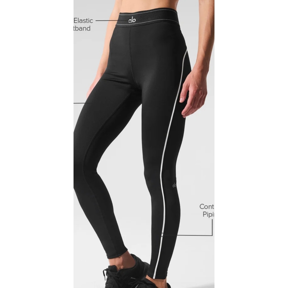 ALO Yoga Black Leggings with White Piping